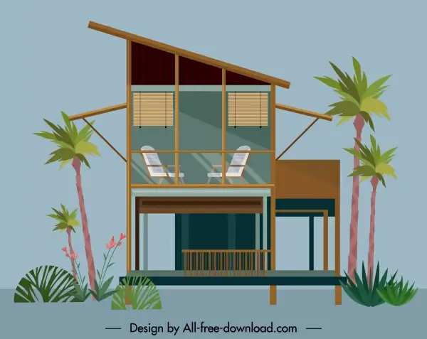 tropical house template classic decor flat sketch