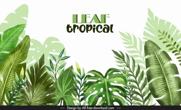tropical leaves background template bright green classic design