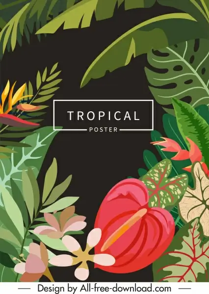 tropical nature background colorful design leaves flowers sketch