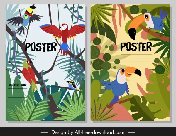 tropical nature posters colorful toucan parrots leaves decor