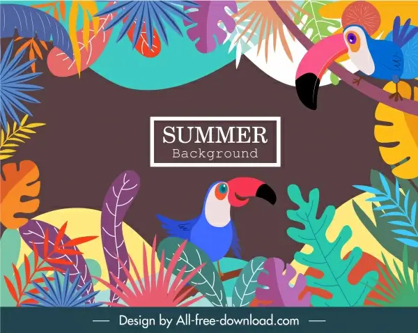 tropical summer background colorful parrots leaves decor