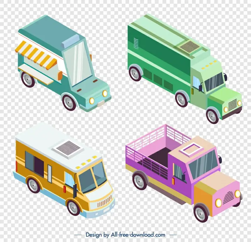 truck car vehicles icons 3d sketch