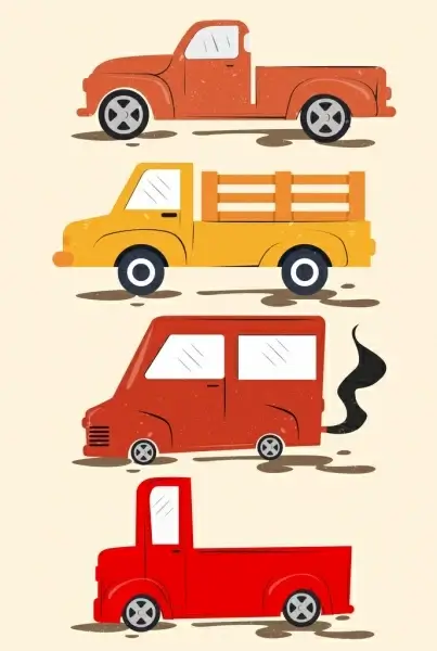 truck icon sets flat retro colored design