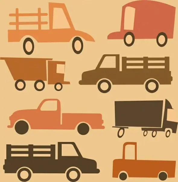 truck icons classical colored flat sketch