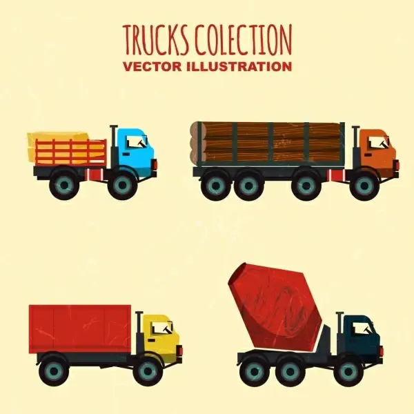 truck icons collection various colored shapes