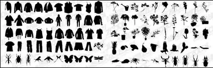 T-shirt, pants, flowers, plants, insects vector material