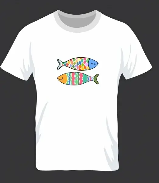 tshirt template white design colorful fish icons decor