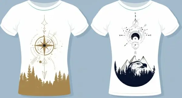 tshirt templates mountain compass icons decor white design