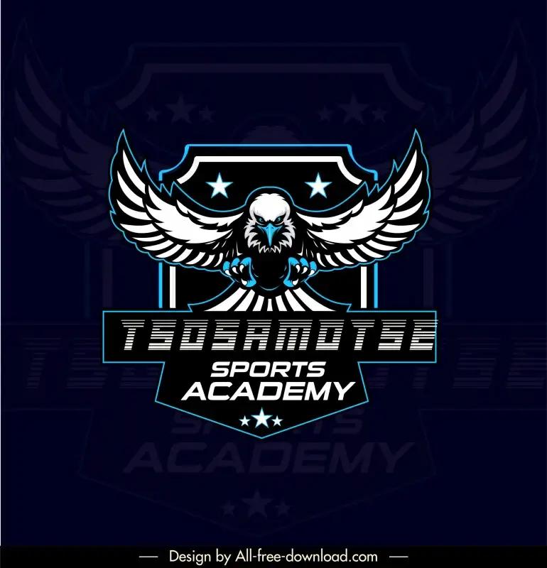 tsosamotse sports academy logo template contrast dark symmetric eagle texts stars decor