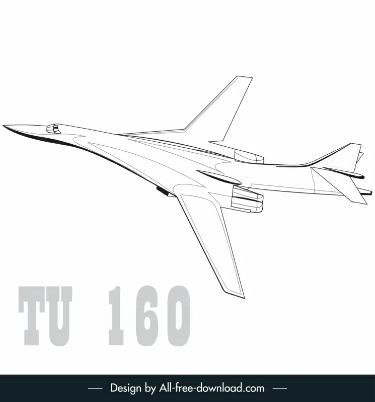 tu 160 bomber  aircraft icon black white outline