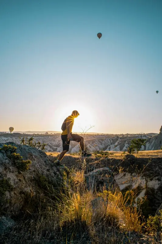 turkey picture walking man morning sunlight mountain scene 