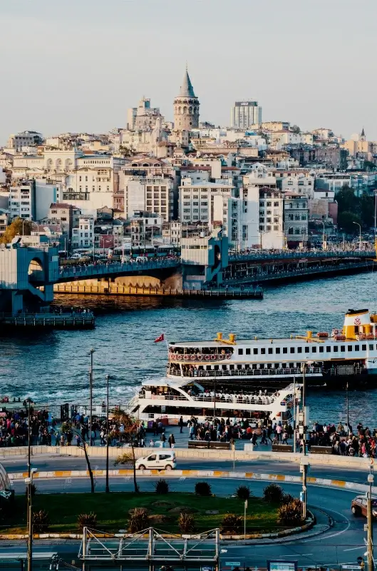 turky city picture crowded quay boat scene 