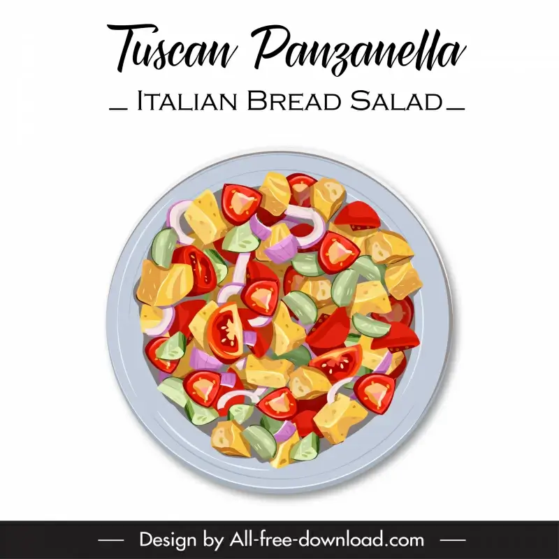 tuscan panzanella italian bread salad menu design elements flat dish ingredients sketch classical design 