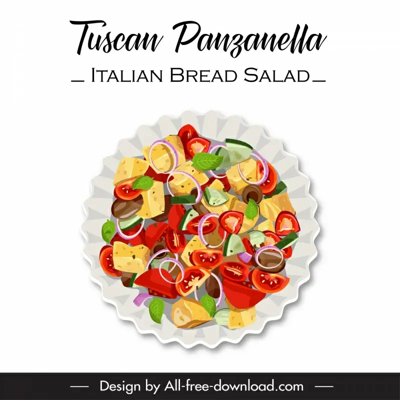 tuscan panzanella italian bread salad starter cuisine icon flat classical design 