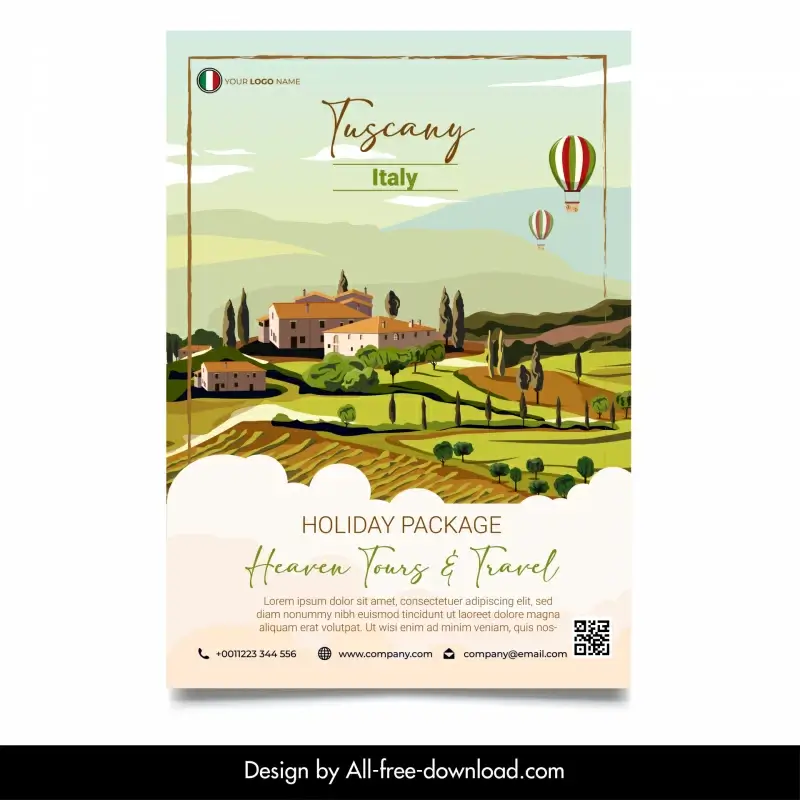 tuscany italy travel advertising banner template elegant rural scenery sketch 