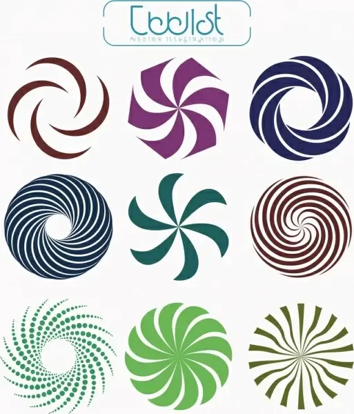 twisted decorated circles templates colored curved lines