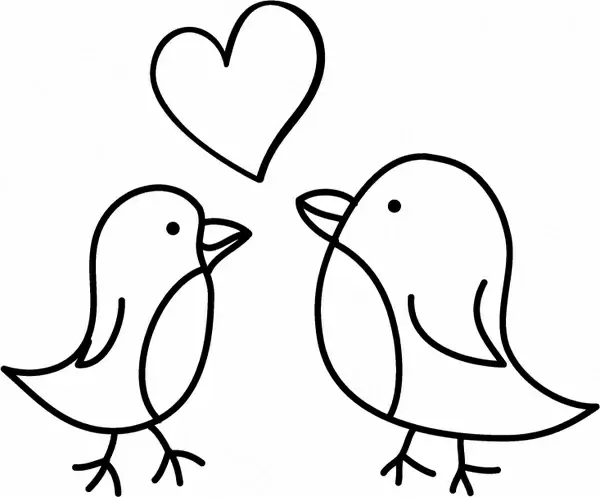Two birds sketch with a love heart