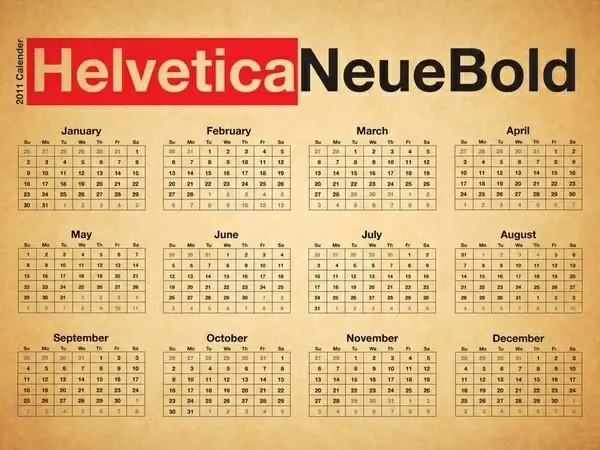 Typographic Desk Calendar - Helvetica Neue
