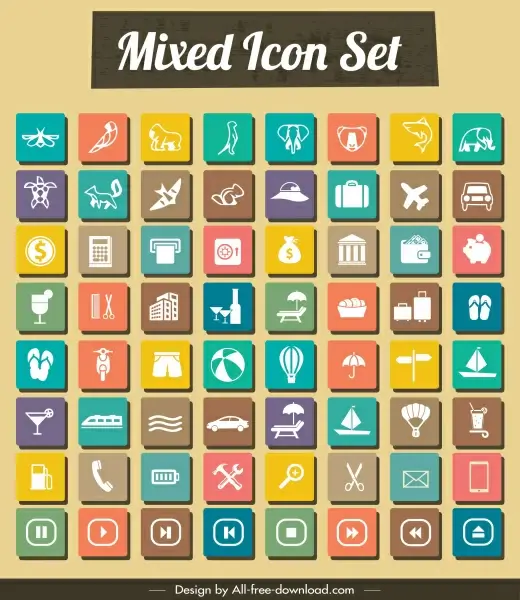 ui icons collection colorful classical flat sketch