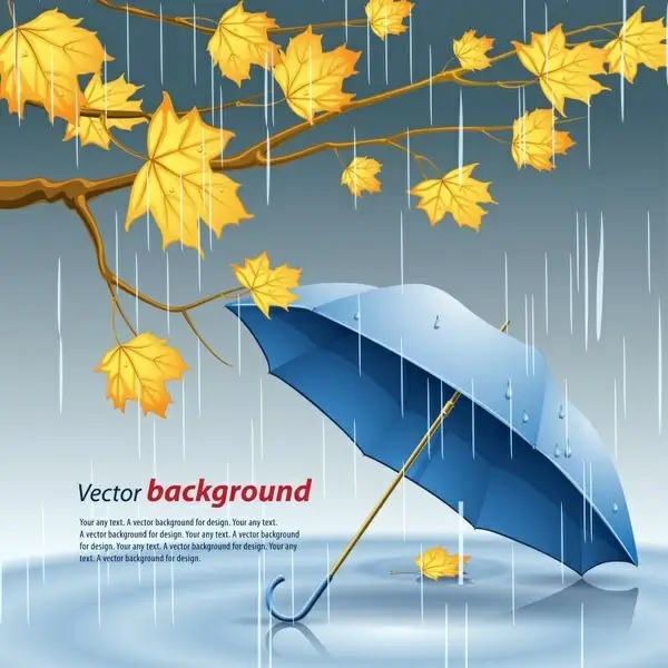 autumn background leaves rain umbrella icons decor