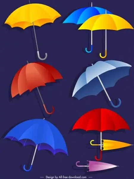 umbrellas icons colorful shapes outline