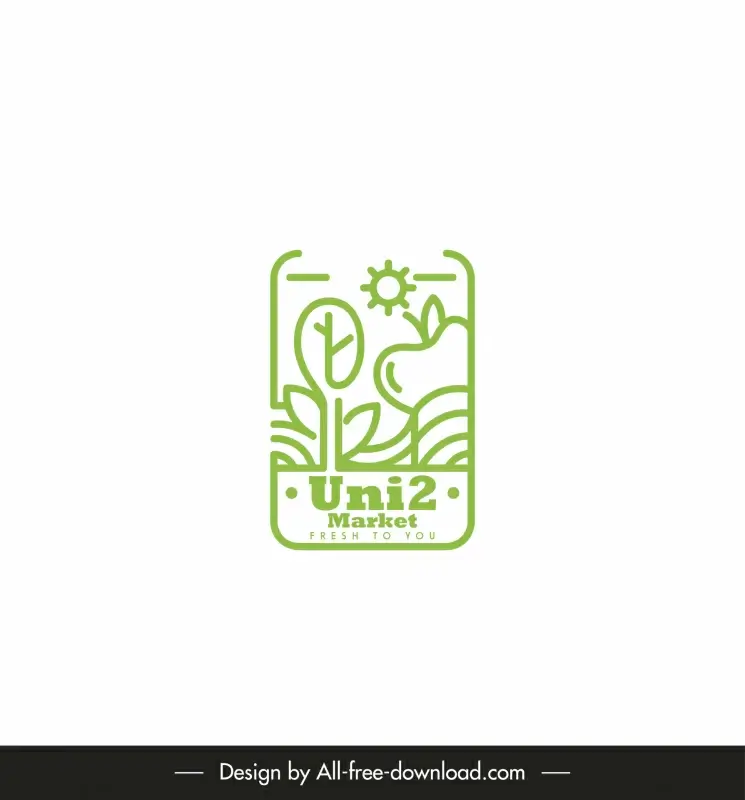 uni 2 market green logo template flat handdrawn nature elements design