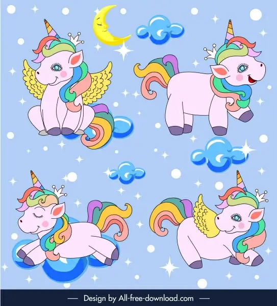 unicorn icons cute cartoon design