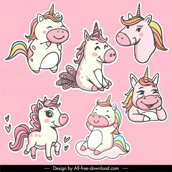 unicorn icons cute handdrawn cartoon sketch