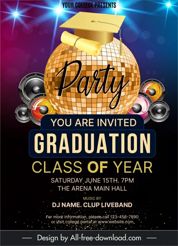 university graduation party invitation card template modern disco elements