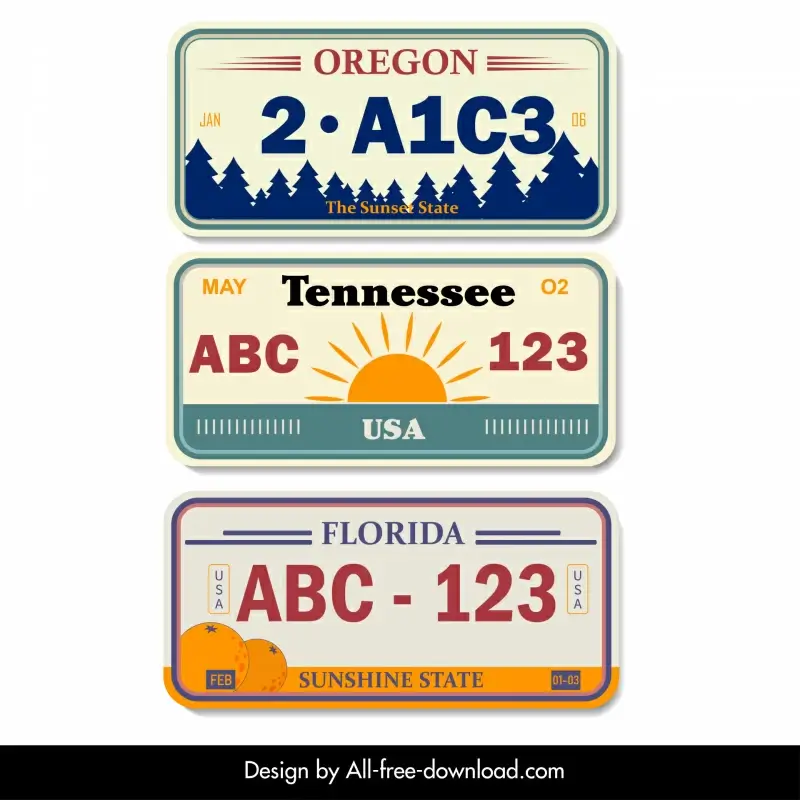 usa car plates registration templates numbers sun forest orange sketch