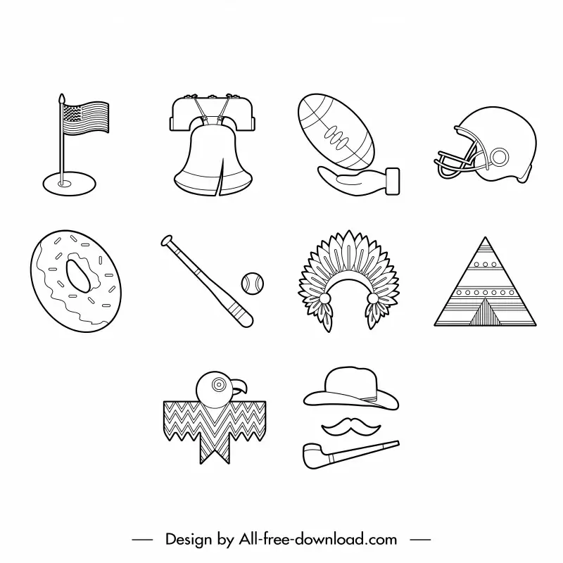 usa icons sets flat black white symbols outline 