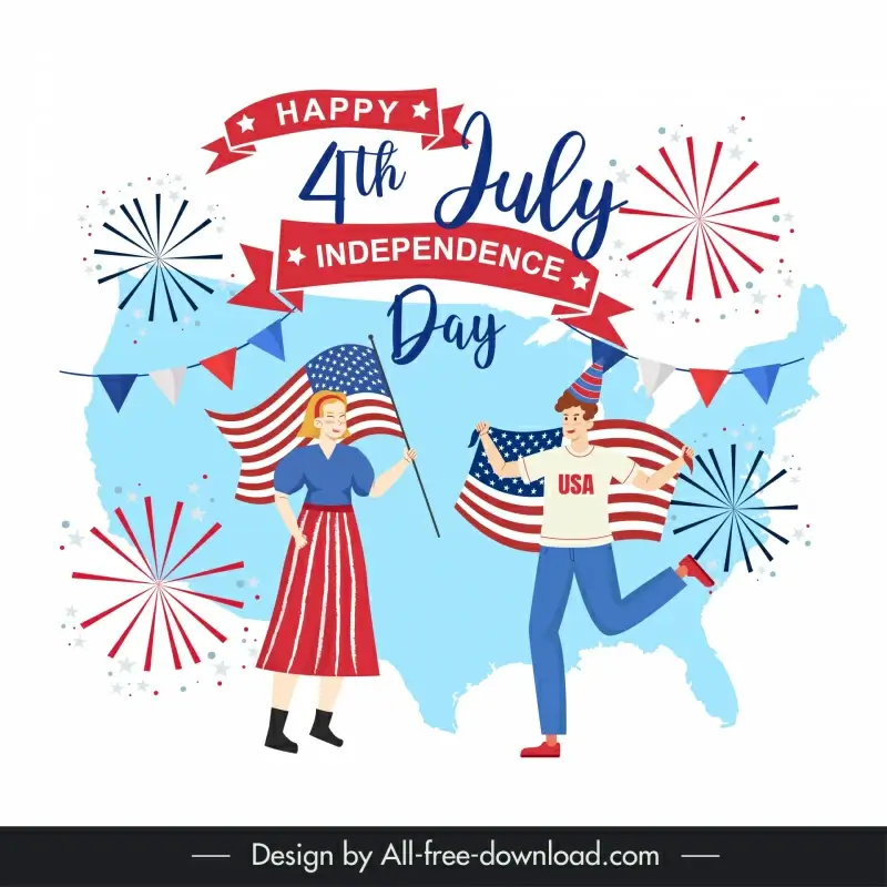 usa independence day banner template cute dynamic cartoon 