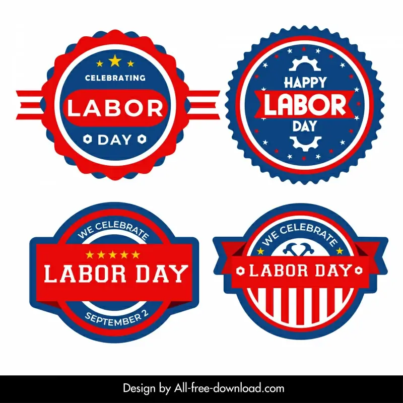 usa labor day labels collection flag elements decor circle shapes design