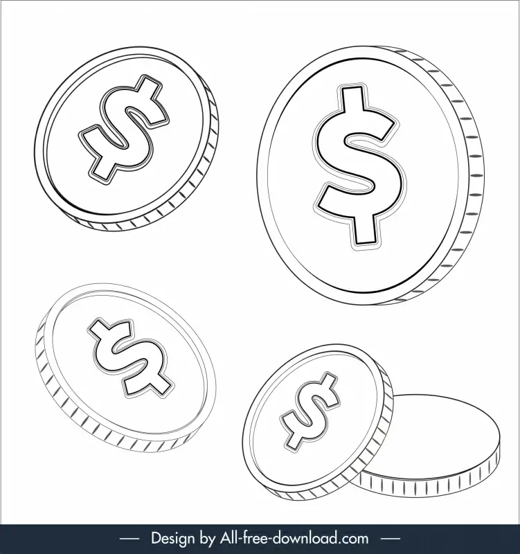 usd design elements dynamic falling round coins outline