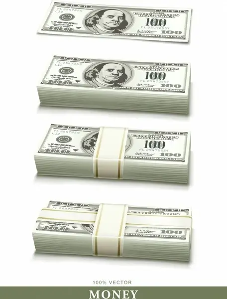 usd cash icons modern 3d realistic design