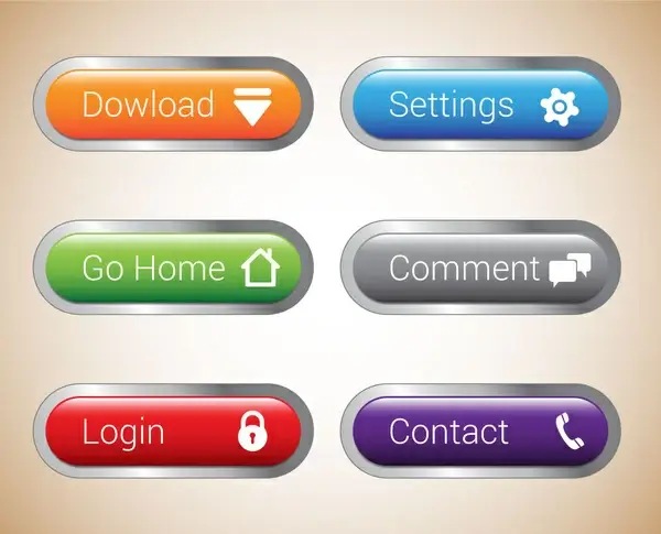 user interface buttons sets illustration with horizontal tabs