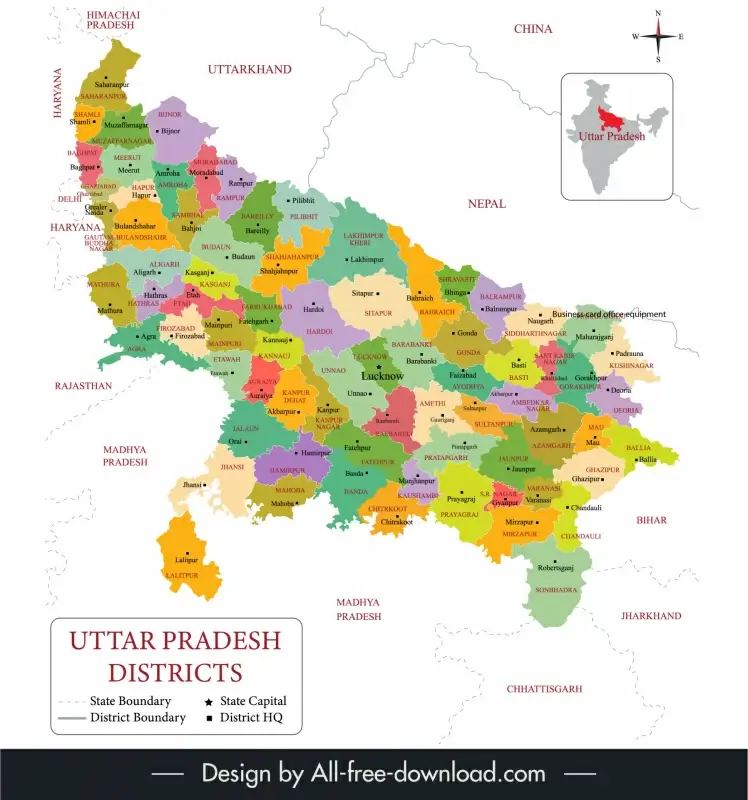utta pradesh districts map backdrop colorful bright flat design 