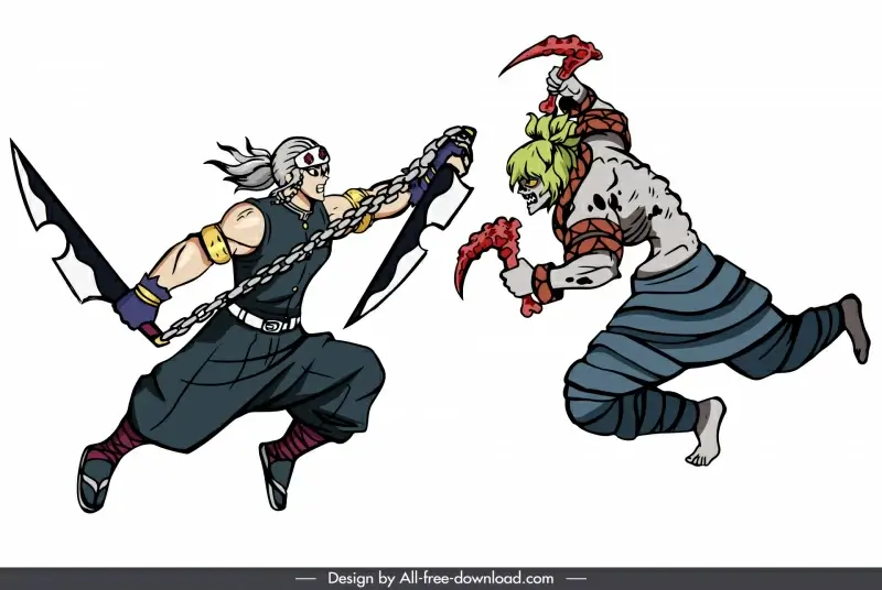 uzui vs gyutaro icons dynamic cartoon character sketch