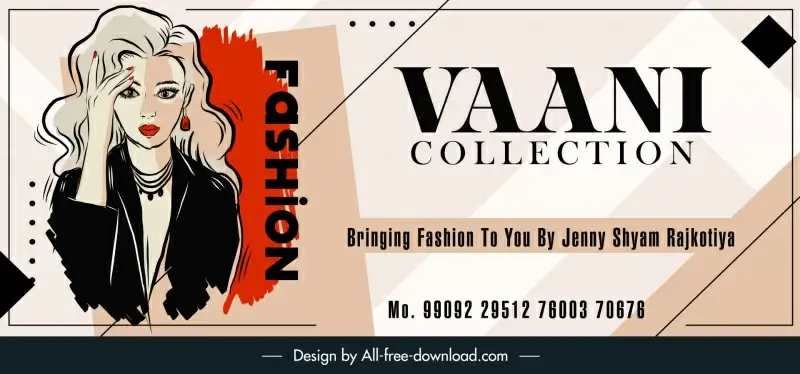 vaani fashion collection banner template elegant flat classic design young girl handdrawn sketch