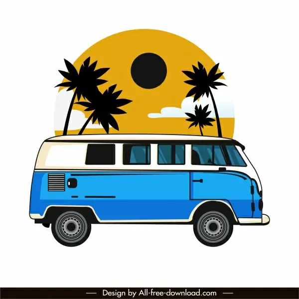 vacation bus icon colored flat classic sketch