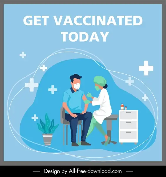 vaccination poster doctor cross sketch colorful flat design