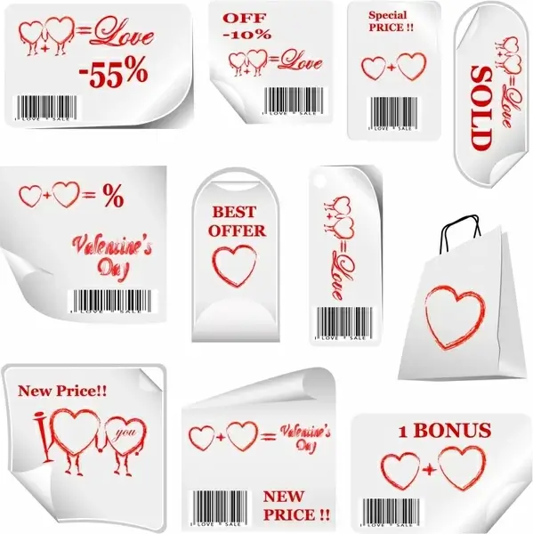 valentine sale tags hearts decor red white design