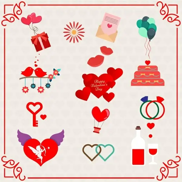 valentine background vector design with cute icons illustration