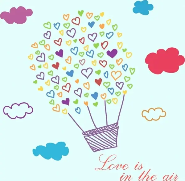 valentine banner balloon hearts icon colorful handdrawn sketch