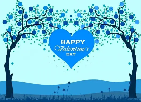 valentine banner blue heart tree icons decoration