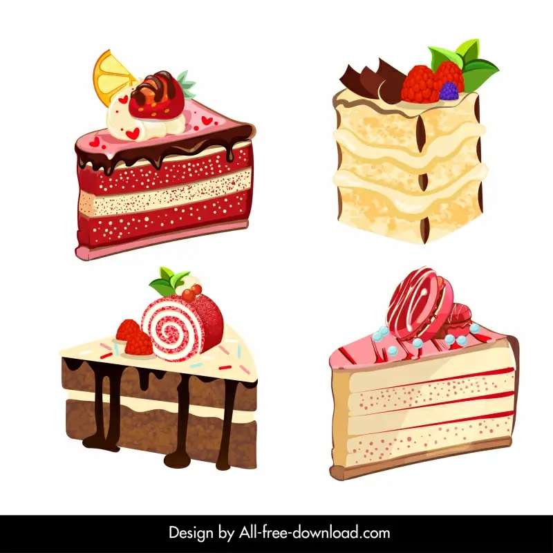 valentine cake icons collection  colorful classical 3d elegant decor