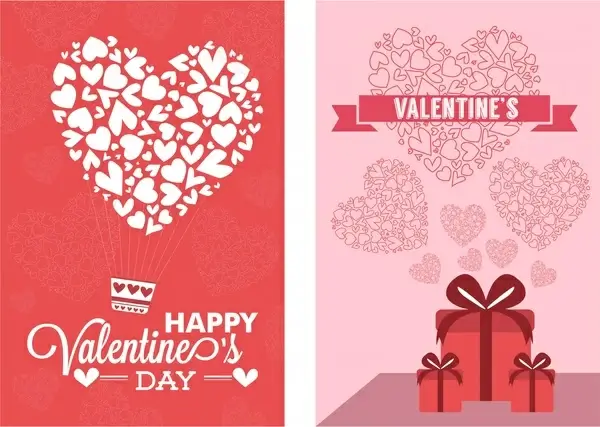 valentine card sets hearts decoration on red background