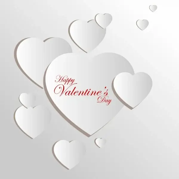 valentine card template 3d design white hearts ornament
