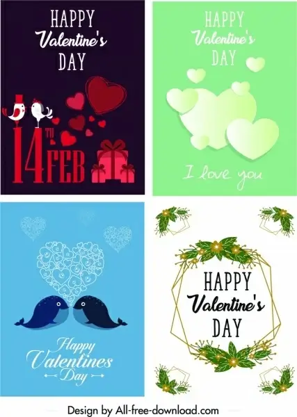 valentine card templates flat hearts animals leaves decor