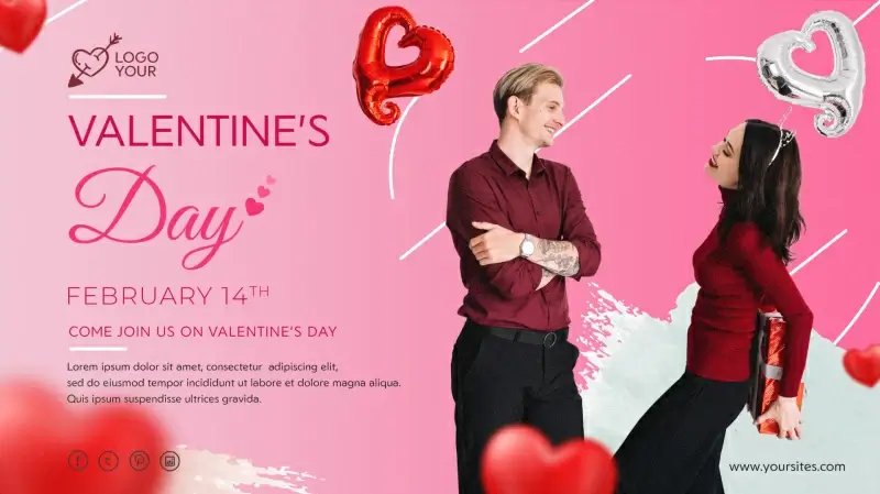 valentine day party banner template elegant dynamic couple heart balloon decor